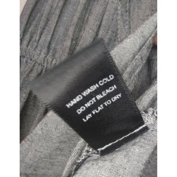 Metropark Dress M Gray Linen Cotton Blend Gathered Waist Dark Academic Lagenlook - Picture 4 of 6